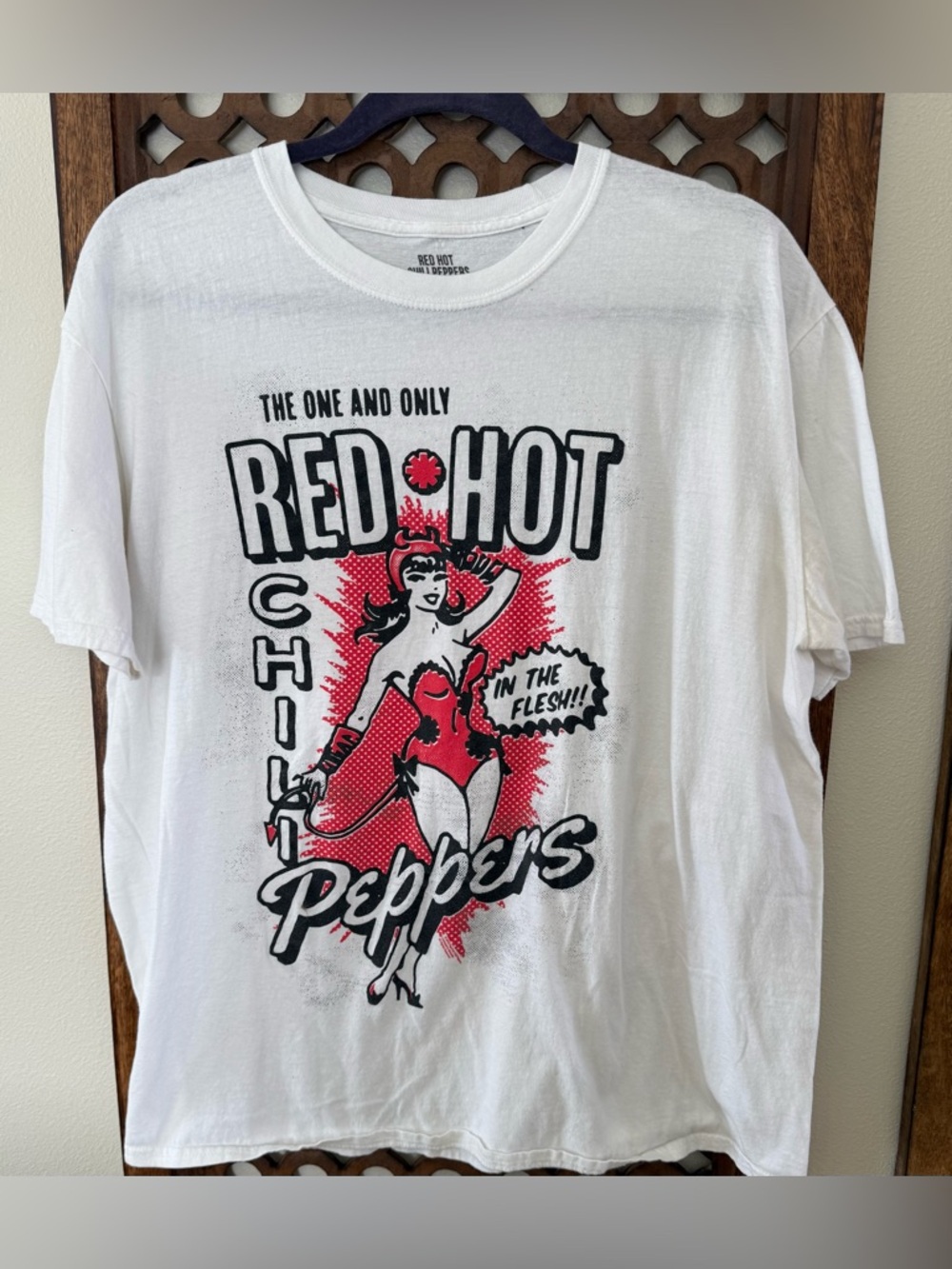 Red Hot Chili Peppers unisex  Graphic Tee - White with Red & Black Art